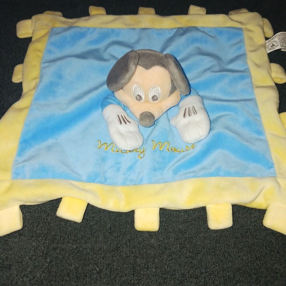 Disney Parks Blue Mickey Mouse Lovey Security Blanket Blue Yellow